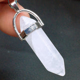 Hexagon prism quartz gemstone crystal points pendant